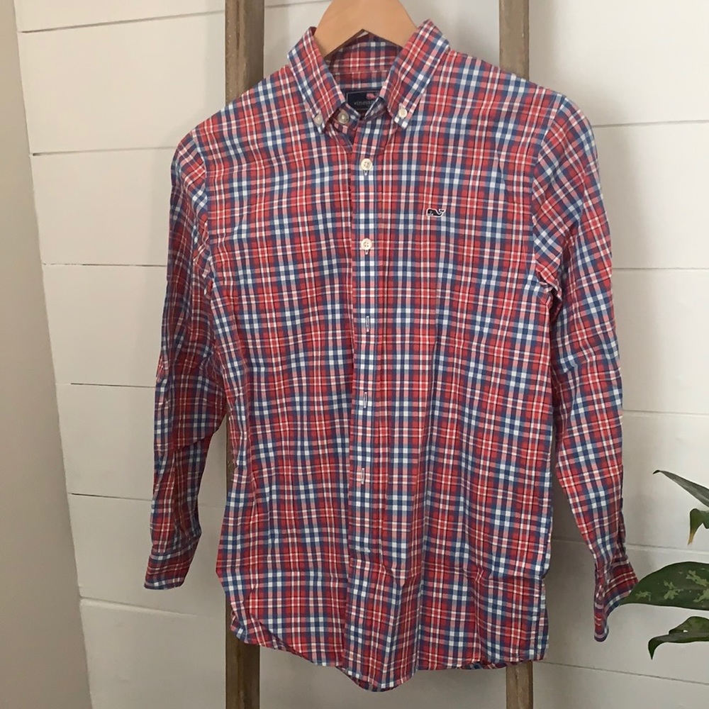 Vineyard Vines Boys Button Down Whale Shirt Size M (12-14)
